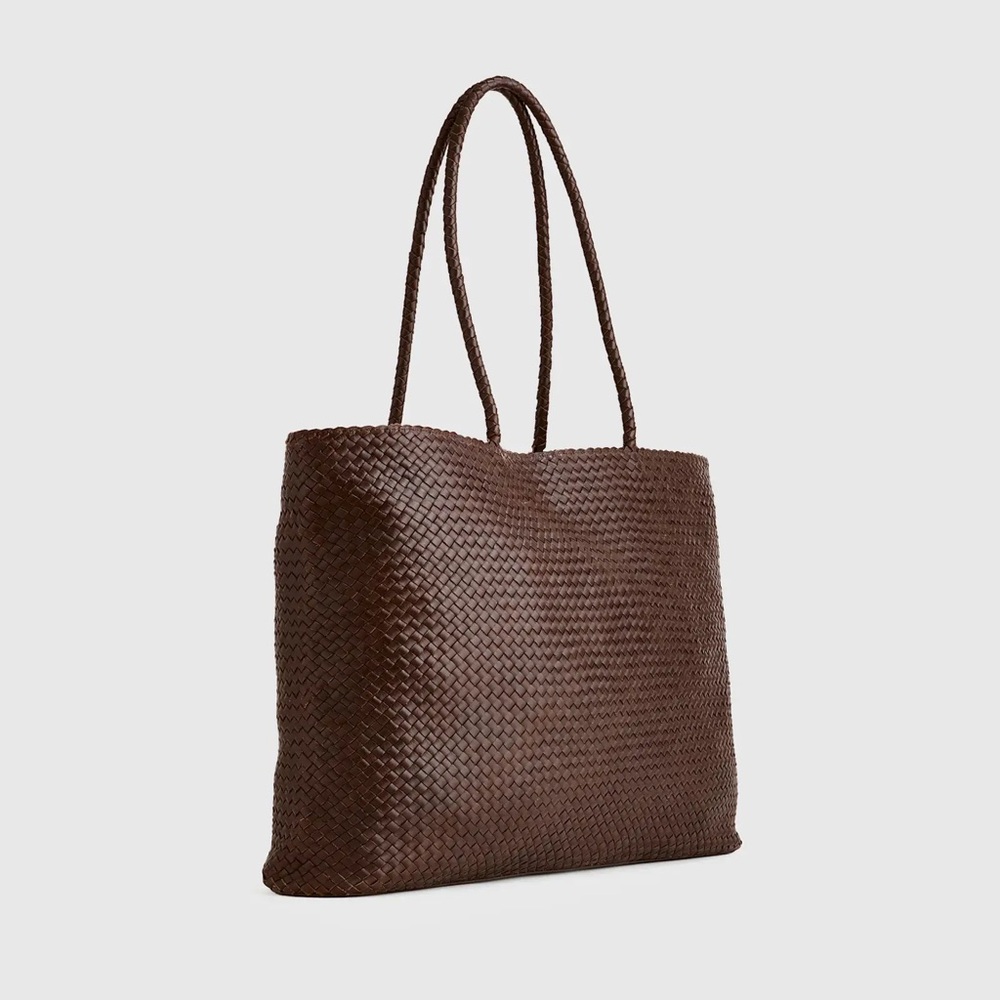 QUINCE ITALIAN LEATHER HANDWOVEN TOTE - Dark Brown